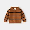 Suéter de Solapa para Niños 2026 Otoño Nuevo Rayas Cuello Polo Versátil Top de Punto para Bebé Ropa Infantil Venta al por Mayor