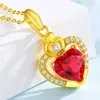 Romântico Diamante Eterno Coração Pingente Clavícula Cadeia Rubi Zircônia Coração Pingente Dia dos Namorados Namorada Presente