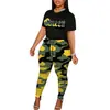 D8001 Amazon Europeo y Americano Más Vendido Ropa de Mujer Sexy y a la Moda Estampado de Camuflaje Cuello Redondo Manga Corta Pantalones Conjunto de Dos Piezas