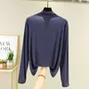 Camiseta Modal de Gola Alta com Manga Longa para Mulheres, Novo Estilo Outono, Cor Sólida, Versão Coreana, Camiseta Básica Casual Slim Fit, Top Slim Fit