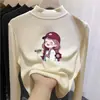 Camiseta Básica de Terciopelo para Niñas Otoño e Invierno Estilo Nuevo Estampado de Dibujos Animados para Bebé Cuello Redondo Manga Larga Versátil Top de Color Contrastante