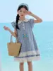 Vestido de niña con pequeñas mangas acampanadas, hermoso vestido de verano para niñas, impresionante vestido de verano infantil, vestido de muñeca a cuadros