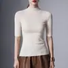 Camiseta Interior de una Pieza sin Costuras para Mujer con Cuello Semi Alto y Mangas de Longitud Media, Nuevo Estilo de Punto Primavera/Otoño, Top Versátil de Temperamento
