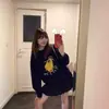 Estilo Coreano Ins Nicho Amarillo Estampado de Letras Li Sudadera de Manga Larga para Mujer Otoño Invierno Holgada Informal Perezosa Versátil Top de Moda