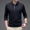 Camiseta de manga larga sin rastro para hombres de mediana edad con cuello de solapa Primavera y Otoño 2024 Top Casual de Negocios Holgado Polo de Papá