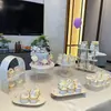 Suporte de mesa de sobremesas em estilo creme, decoração de mesa de casamento, suporte para bolo de aniversário, bandeja de ferro para sobremesas