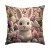 Funda de Almohada Conejo de Pascua Funda de Almohada Floral Huevo de Pascua Cojín Decorativo para Sofá Soporte para Respaldo de Cama Personalización
