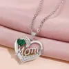 Joias Estilo Europeu e Americano Personalizadas com Diamantes, Colar Coração com Letras 'Mom', Pequeno Presente Dia das Mães, Pingente de Feriado Amor