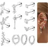 Conjunto de 12 Peças Amazon Cross-Border Brincos Redondos de Aço Inoxidável Dourado Brincos Halteres Bolo Redondo Conjunto com Diamantes Zircônias 4 Garras Bobinas