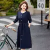 Nueva colección de otoño y primavera: vestido elegante de longitud media que favorece la figura para mujeres de mediana edad, diseñado para ceñir la cintura y crear un efecto adelgazante