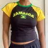 Nuevo Top Azul de Verano/Primavera Europeo y Americano, Delgado, Ajustado, Estampado de Letras, Y2K, Camiseta de Verano para Mujer con Ombligo al Aire, Sexy Transfronterizo