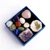 Caixa de Conjunto de Pedras Brutas de Cristal dos 7 Chakras Bloco de Ametista Ágata Marroquina Geodo Gesso Transparente Pedra de Yoga Atacado