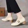Zapatos Mary Jane de punta cuadrada para mujer, nuevo modelo de otoño 2026, zapatos de un solo color con una correa, tacón grueso bajo, zapatos de piel de oveja de hada para ir al trabajo
