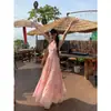Traje de Uso Diário Rosa Feminino Vestido de Alcinha Delicado Verão Novo Praiano Blusa com Franjas Falsas