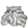Juego de ropa de cama de cuatro piezas de algodón puro estilo nórdico, juego de tres piezas de sábana de algodón 100% a rayas, funda de edredón, sábana bajera, sábana de cama