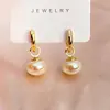 Pendientes de Perla Populares con Baño de Oro Real y Circonita, Elegantes y Lujosos Tachuelas Estilo Francés, Pinzas para Orejas de Nicho con un Toque de Alta Gama