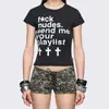 Camiseta de manga corta con estampado de letras cruzadas Y2k transfronteriza para mujer, estilo punk oscuro, camiseta básica ajustada, venta al por mayor de ropa para mujer