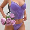 Sutiã Cropped Sexy Estilo Francês com Espinhas de Peixe e Alças, Renda de Cetim Vintage, Ajustado na Cintura, Sutiã Estilo Colete com Costas Bonitas