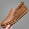 Sapatos Brancos de Couro de Vaca de Primeira Camada Estilo Novo de Primavera Slip-On Loafers Casuais com Solado Macio Sapatos Gorro Respiráveis para Homens
