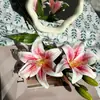 Flor de Lírio Artificial 3D de Cabeça Dupla Broto Pintura a Óleo Lírio 3 Cabeças de Flor com Película de Broto Azul Roxo Verde Menta Cruz de Casamento