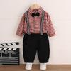 Ropa para niños traje de otoño para niños ropa casual para bebés de primavera y otoño conjunto de dos piezas de manga larga con tirantes a cuadros fabricantes mayoreo