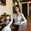 Suéter de Punto con Cuello en V para Mujer, Otoño/Invierno 2026, Corte Ajustado, Camiseta Básica Versátil, Top de Manga Larga