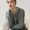 Cardigan de Cachemira para Mujer Estilo Coreano Suave Otoño e Invierno Cuello de Aguja de Lingote para Mujer Chaqueta Tejida de Diamantes Color Puro Mangas Largas