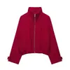 Comércio Exterior Transfronteiriço Outono AliExpress Mais Vendido Estilo Europeu e Americano Feminino Novo Gola Alta Xadrez Vermelho Jaqueta de Manga Longa