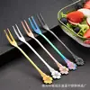 Tenedor de Acero Inoxidable Estilo Japonés Flor de Cerezo con Dos Púas, Tenedor Creativo Forma de Flor para Pastel de Luna, Tenedor de Fruta para Postre Doméstico al por Mayor
