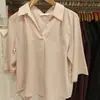 Camisa Listrada Feminina Estilo Japonês Elegante com Gola Meia Aberta / Camisa de 7 Mangas Camisa para Ar Condicionado 482824/487527/487528