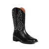 2023 Botines Botas Cortas Nueva Llegada Bordadas Botas de Humo para Mujer Otoño Vaquero Retro Tela Vaquera Tacón Grueso Ajuste Medio Estilo Británico