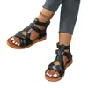 Sandálias Femininas de Comércio Exterior Novas para o Verão de 2025, Sandálias Romanas de Tamanho Grande com Tiras Cruzadas de Velcro, Sandálias Baixas para Mulheres