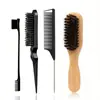 Set de Peines para el Cabello Transfronterizo Madera Maciza Cepillo para Barba Peine de Cola Puntiaguda Cepillo para Cejas de Doble Cabeza Peine de Tres Filas Herramienta para Peinar el Cabello Peinado Suave