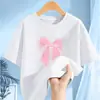 2242 # Camiseta Infantil de Algodão Puro Manga Curta para Meninas Nova Verão 2025 Tops Soltos e Estilosos para Meninas