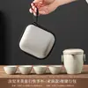 Juego de té de cerámica para viaje, una tetera y tres tazas, juego de té kung fu portátil para exteriores, juego de regalo completo de horno Ru