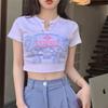 K-Style de Ropa Pure Desire Camiseta Corta Estampada para Mujer Ins Verano Manga Corta Cintura Alta Ombliguera Sexy Camiseta para Mujer