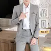 Traje Rayado para Hombre 2020 Set de Tres Piezas Estilo Coreano Juvenil Corte Slim Talla Extra Vestido de Boda Banquete Ropa Formal