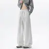 Pantalones de algodón gris oscuro de pierna ancha estilo linterna, unisex, corte holgado, con cordón y diseño plisado, tela fluida, adecuados para deportes, y disponibles como conjunto de pareja, nueva colección de otoño