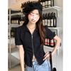 Camiseta Irregular Slim con Cuello Polo al Hombro para Mujer Diseño de Verano Nicho Cremallera Doble Manga Corta Top Corto Spice Girl