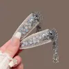 Pinza para el pelo azul de cristal estilo étnico con cascabel y borla, Exquisito clip vintage para flequillo lateral, Accesorio para el cabello