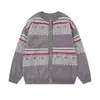 Cárdigan de punto Fair Isle gris, unisex, nuevo estilo otoño/invierno, corte holgado y relajado, abrigo tipo suéter de hilo mezclado