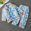 Novo pijama infantil de flanela outono e inverno para meninos e meninas, cardigã espesso de fleece de coral, roupas de casa para crianças e bebês