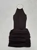 Amazon Comercio Exterior Nuevo Verano Mujer Anillo Metálico Halter Sexy Espalda Descubierta Encaje Ajustable Vestido Falda Corta que Cubre la Cadera