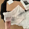 Calcinhas de Renda com Tela Puramente Sexy e Atraente para Mulheres, Tanga Semi-Transparente de Cintura Média, Calcinha Feminina de Algodão com Entrepernas Estendido e Laço