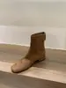 Botines cortos para mujer, botines sencillos para primavera/otoño, nuevo estilo 2025, versátiles, simples, con tacón grueso, gamuza, botines de estilo coreano, botines ajustados