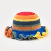 Nuevo Sombrero de Encaje Multicolor Tejido a Mano Transfronterizo con Sombrero de Pescador de Lana Fruncido Moda de Halloween Sombrero Pulóver