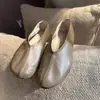 Versión de piel de oveja~zapatos planos de ballet para mujer con punta redonda y diseño poco profundo, de cuero genuino, sin cordones, versátiles y sencillos, zapatos de abuela