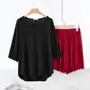 Algodón Transpirable Holgado Casual Ropa de Casa Verano Delgado Talla Grande Mangas de Murciélago Holgadas para Mujer Cuello en V Shorts Conjunto de Dos Piezas