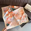 Lenço Impresso Seda Sintética Estilo Coreano, Xale de Luxo, Lenço de Pescoço Proteção Solar, Lenço Quadrado Pequeno, Lenço de Cabeça, Lenço para Mulheres