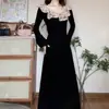 Vestido Largo de Manga Larga con Bloques de Color Transfronterizos Estilo Francés y Encaje de Terciopelo Alemán para Mujer, Nuevo Modelo de Principios de Otoño, Impresionante y Elegante Vestido Largo